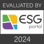 Immagine della certificazione di ESG Portal che ha valutato Monteleone Trasporti nel 2024, nell'immagine: Evaluated by ESG Portal 2024 con logo